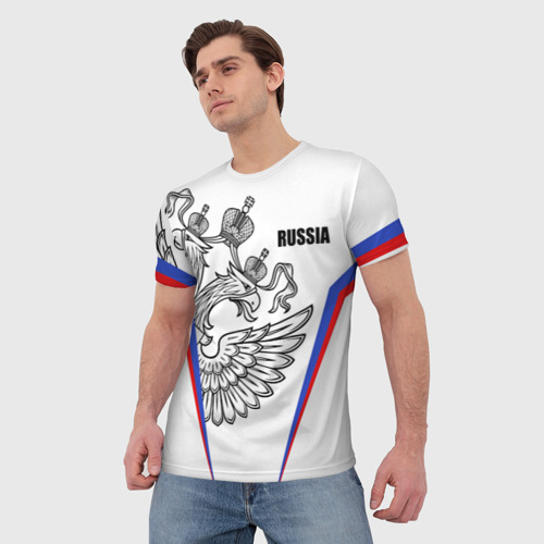 Мужская футболка 3D Спортивная Россия белый, цвет 3D печать - фото 3