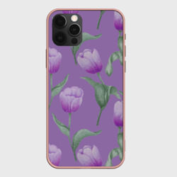 Чехол для iPhone 12 Pro Max Фиолетовые тюльпаны с зелеными листьями