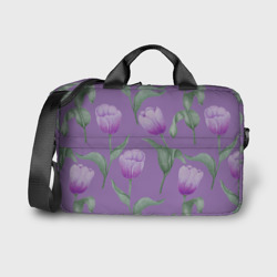 Сумка для ноутбука 3D Фиолетовые тюльпаны с зелеными листьями