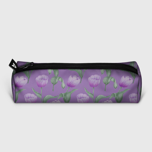 Пенал школьный 3D с принтом Фиолетовые тюльпаны с зелеными листьями, вид сзади #1