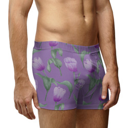Мужские трусы 3D Фиолетовые тюльпаны с зелеными листьями - фото 2