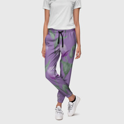 Женские брюки 3D Фиолетовые тюльпаны с зелеными листьями - фото 2