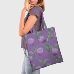Шоппер 3D Фиолетовые тюльпаны с зелеными листьями - фото 2