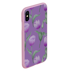 Чехол для iPhone XS Max матовый Фиолетовые тюльпаны с зелеными листьями - фото 2