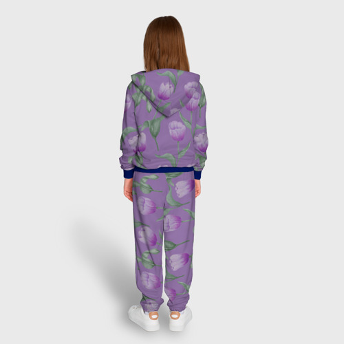 Детский 3D костюм с принтом Фиолетовые тюльпаны с зелеными листьями, вид сзади #2