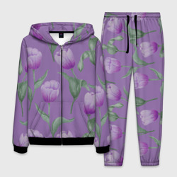 Мужской костюм 3D Фиолетовые тюльпаны с зелеными листьями