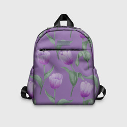 Детский рюкзак 3D Фиолетовые тюльпаны с зелеными листьями