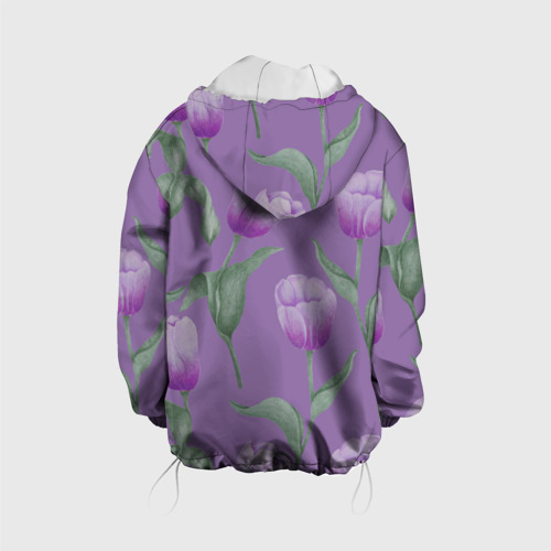 Детская куртка 3D Фиолетовые тюльпаны с зелеными листьями, цвет белый - фото 2