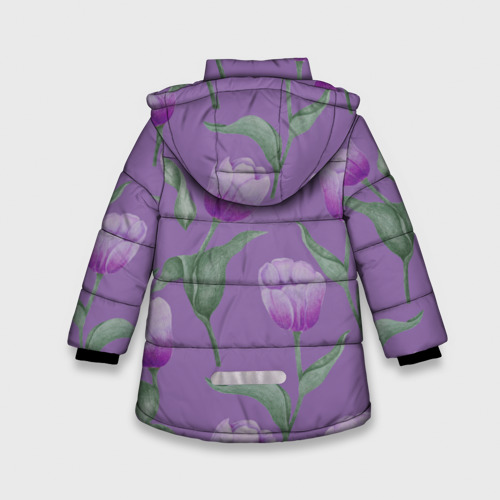 Зимняя куртка для девочек 3D Фиолетовые тюльпаны с зелеными листьями, цвет светло-серый - фото 2