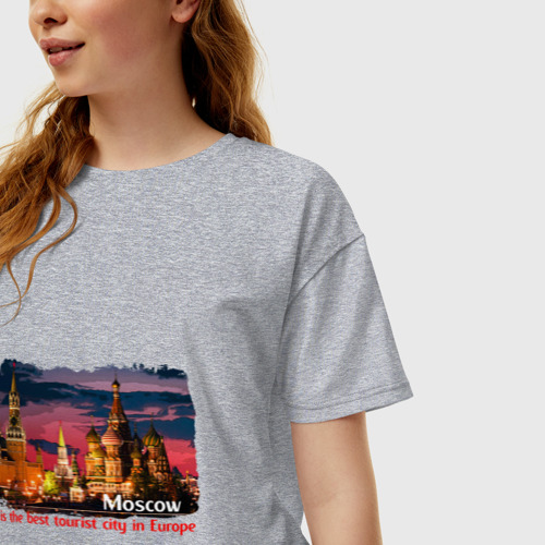 Женская футболка хлопок Oversize Москва лучший туристический город Европы, цвет меланж - фото 3