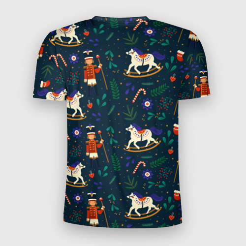 Мужская футболка 3D Slim с принтом Рождественский узор Щелкунчик, вид сзади #1