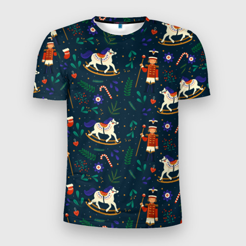 Мужская футболка 3D Slim с принтом Рождественский узор Щелкунчик, вид спереди #2