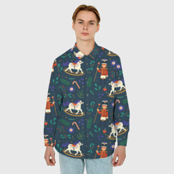 Мужская рубашка oversize 3D Рождественский узор Щелкунчик - фото 2