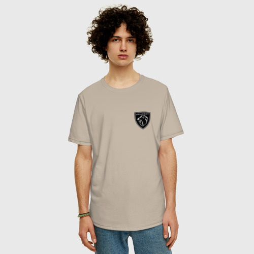 Мужская футболка хлопок Oversize Пежо логотип, цвет миндальный - фото 3