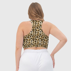 Топ с принтом Пятна Дикого Леопарда для женщины, вид на модели сзади №3. Цвет основы: белый