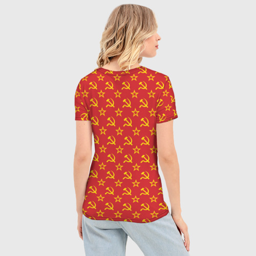 Женская футболка 3D Slim Желтый серп и молот СССР на красном, цвет 3D печать - фото 4