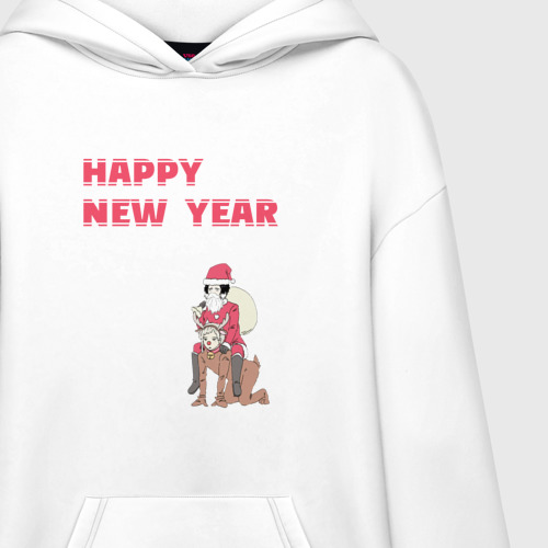 Худи SuperOversize хлопок Ацуши и Акутагава Happy New Year, цвет белый - фото 3