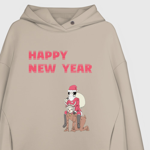 Женское худи Oversize хлопок Ацуши и Акутагава Happy New Year, цвет миндальный - фото 3