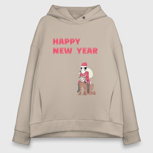 Женское худи Oversize хлопок Ацуши и Акутагава Happy New Year, цвет миндальный