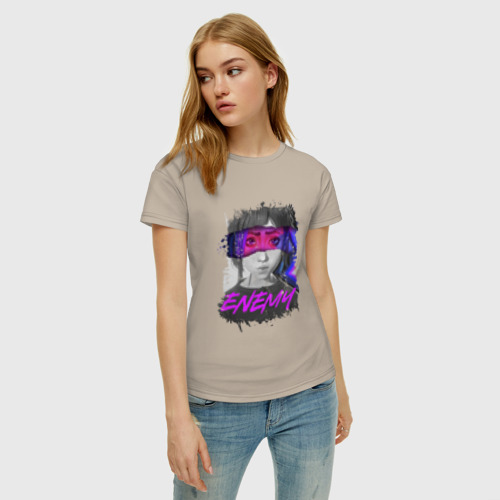 Женская футболка хлопок с принтом Everywere My Enemy, фото на моделе #1