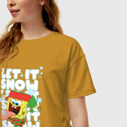 Женская футболка хлопок Oversize Let IT snow Губка Боб - фото 2