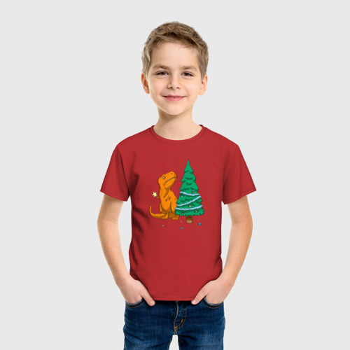 Детская футболка хлопок Новогодние проблемы Рекса, цвет красный - фото 3