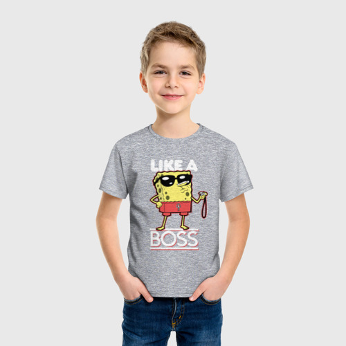 Детская футболка хлопок с принтом Like a boss Губка Боб, фото на моделе #1