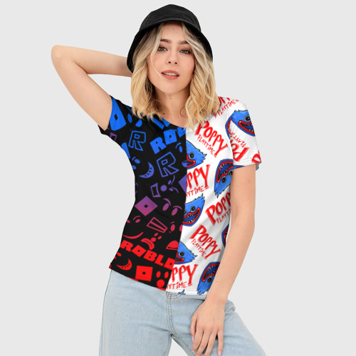 Женская футболка 3D Slim Roblox x Poppy Playtime Роблокс Поппи плейтайм, цвет 3D печать - фото 3