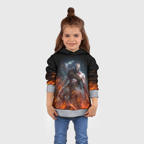 Детская толстовка 3D Кратос в огне God of war на спине, цвет меланж - фото 4