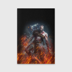 Обложка для паспорта матовая кожа Кратос в огне God of war на спине