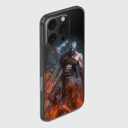 Чехол для iPhone 16 Pro силиконовый с защитой камеры Кратос в огне God of war на спине - фото 2