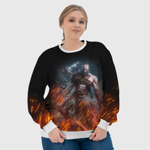 Женский свитшот 3D Кратос в огне God of war на спине, цвет 3D печать - фото 6