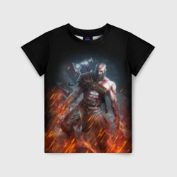 Детская футболка 3D Кратос в огне God of war на спине