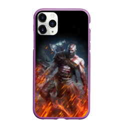 Чехол для iPhone 11 Pro Max матовый Кратос в огне God of war на спине