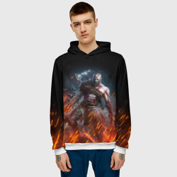 Мужская толстовка 3D Кратос в огне God of war на спине - фото 2