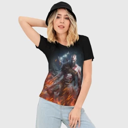 Женская футболка 3D Slim Кратос в огне God of war на спине - фото 2