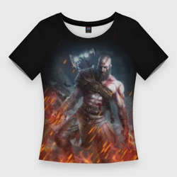 Женская футболка 3D Slim Кратос в огне God of war на спине