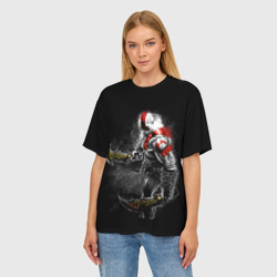 Женская футболка oversize 3D Бог войны с мечами, Кратос - фото 2