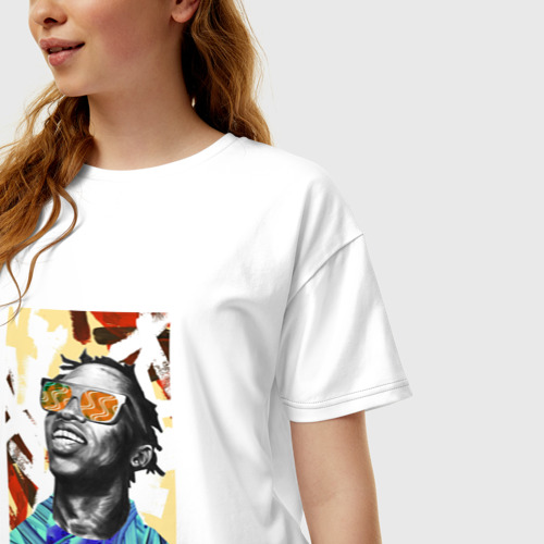 Женская футболка хлопок Oversize Travis Scott sunshine, цвет белый - фото 3