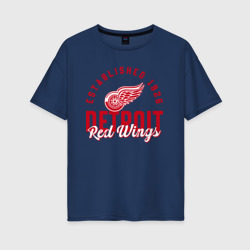 Женская футболка хлопок Oversize Detroit Red Wings Детройт Ред Вингз