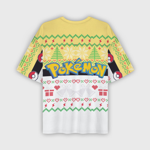 Мужская футболка oversize 3D Новогодний Пикачу Pokemon, цвет 3D печать - фото 2