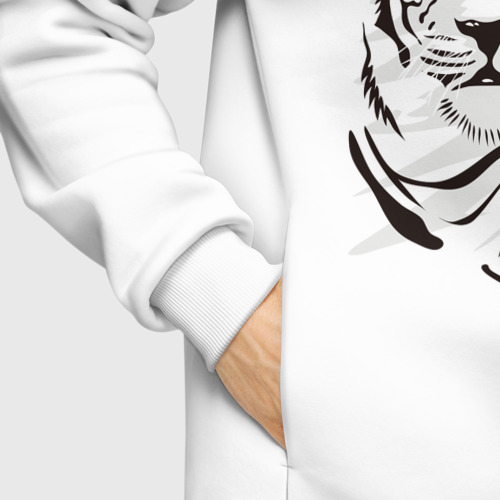 Мужское худи Oversize хлопок Тигр черно-белый, цвет белый - фото 8
