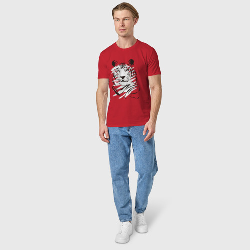 Мужская футболка хлопок с принтом Тигр черно-белый, вид сбоку #3