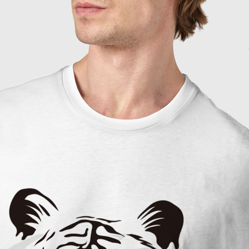 Мужская футболка хлопок Тигр черно-белый, цвет белый - фото 6