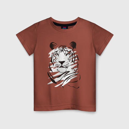 Детская футболка хлопок с принтом Тигр черно-белый, вид спереди #2