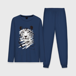 Мужская пижама с лонгсливом хлопок Тигр черно-белый