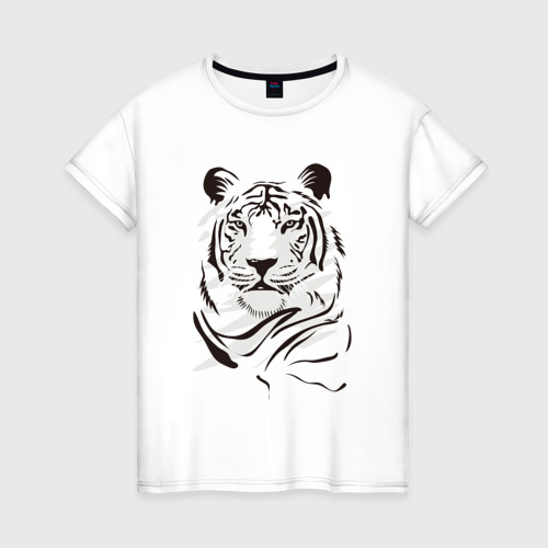 Женская футболка хлопок Тигр черно-белый