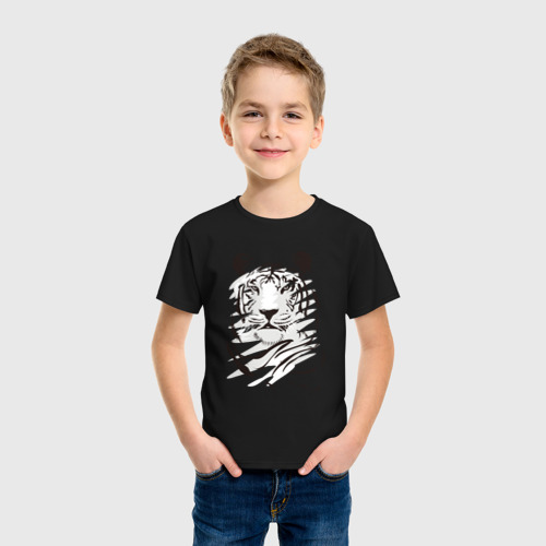 Детская футболка хлопок Тигр черно-белый, цвет черный - фото 3