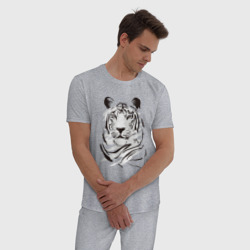 Мужская пижама хлопок Тигр черно-белый - фото 2