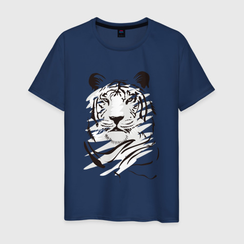 Мужская футболка хлопок Тигр черно-белый, цвет темно-синий
